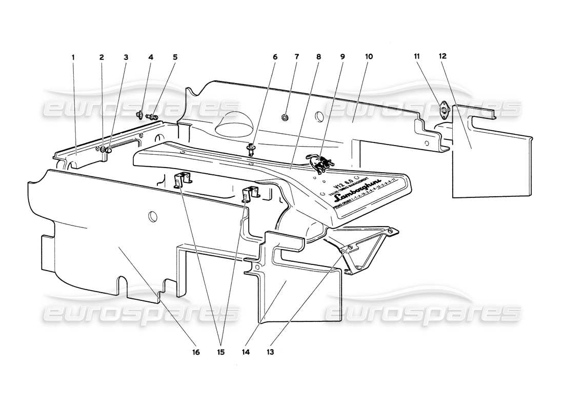 lamborghini diablo 6.0 (2001) motorraumverkleidungen teilediagramm