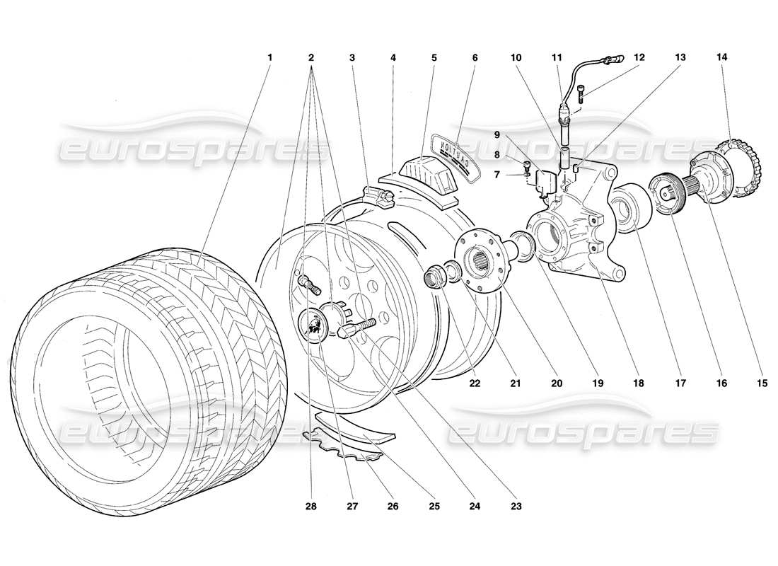lamborghini diablo se30 (1995) teilediagramm für hinterrad und radträger
