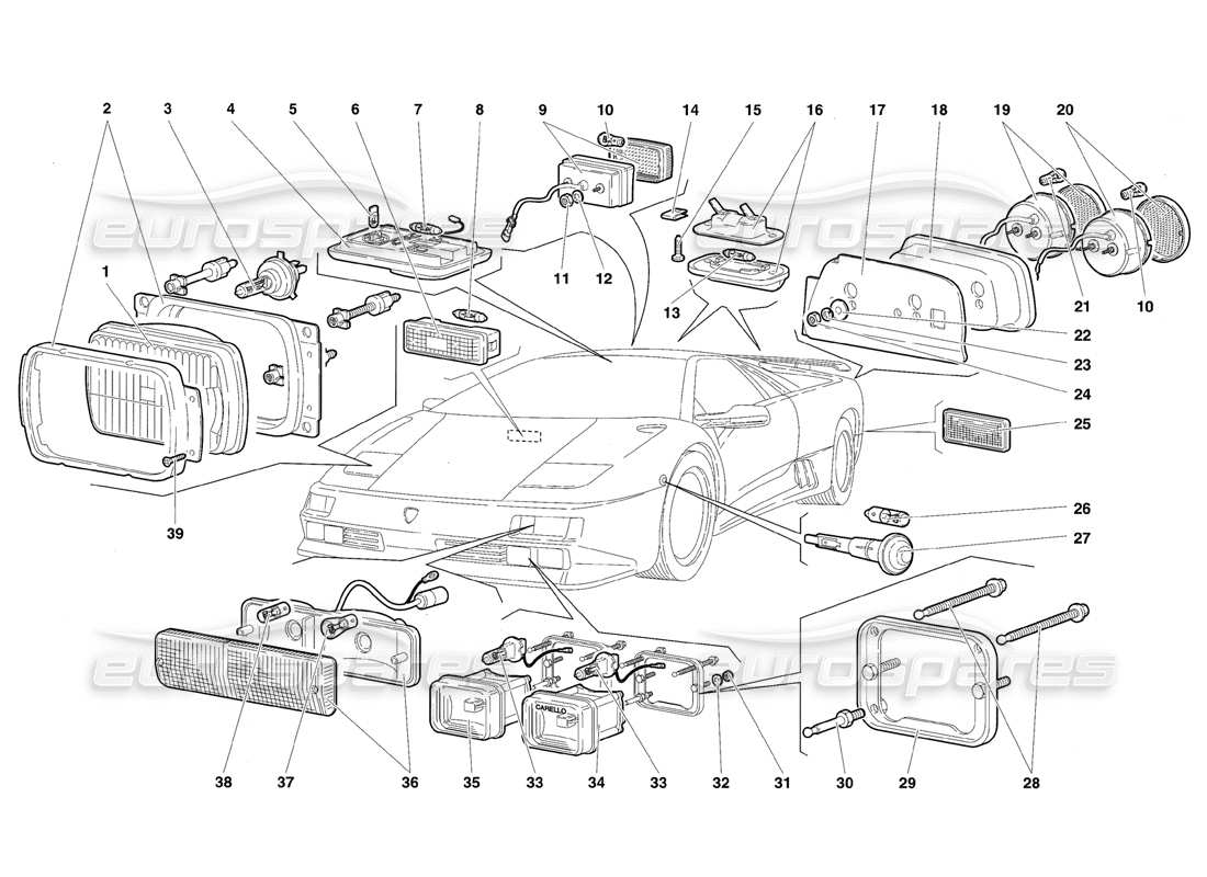 lamborghini diablo se30 (1995) lichter teilediagramm
