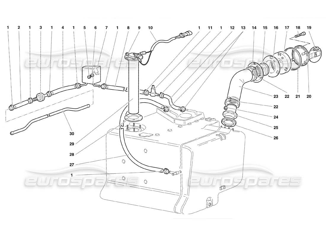 lamborghini diablo se30 (1995) kraftstoffsystem teilediagramm