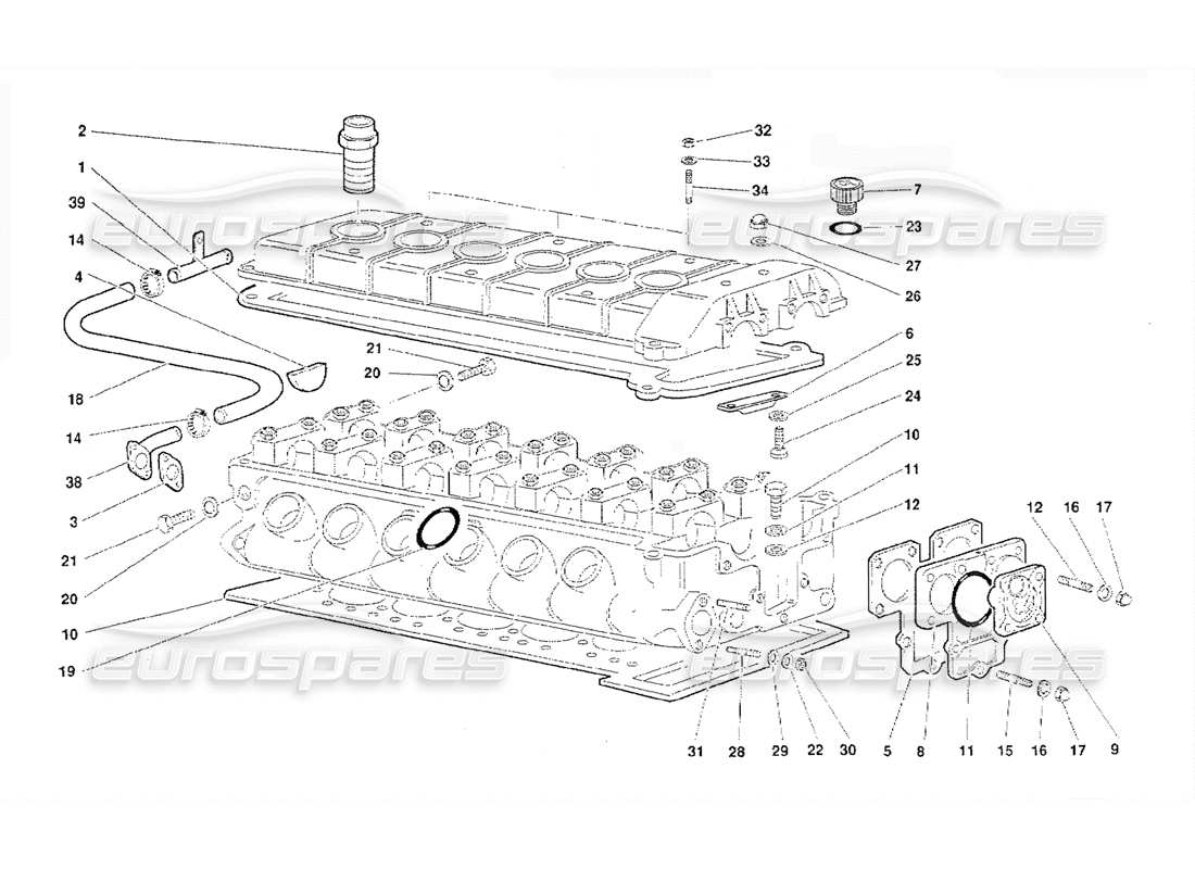 lamborghini diablo (1991) zubehör für linken zylinderkopf teilediagramm