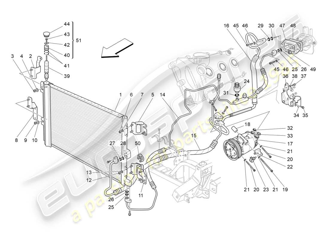maserati granturismo (2013) klimaanlage: geräte im motorraum ersatzteildiagramm