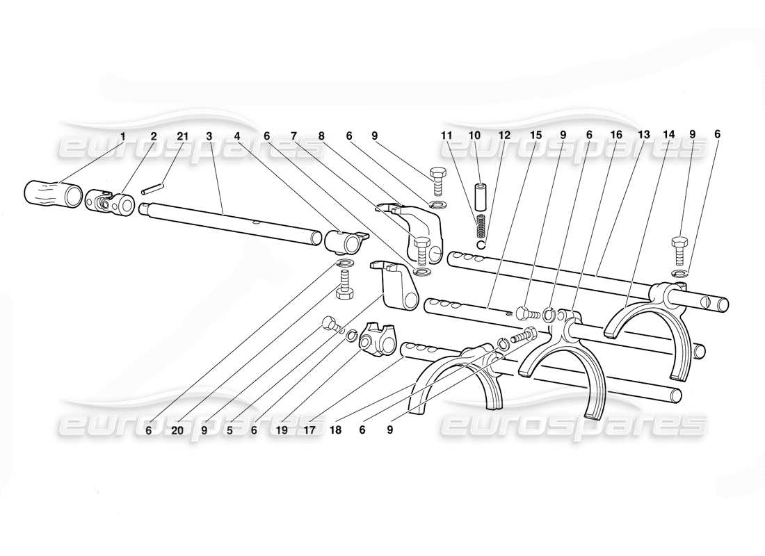 lamborghini diablo (1991) teilediagramm für getriebeschaltstangen und -gabeln