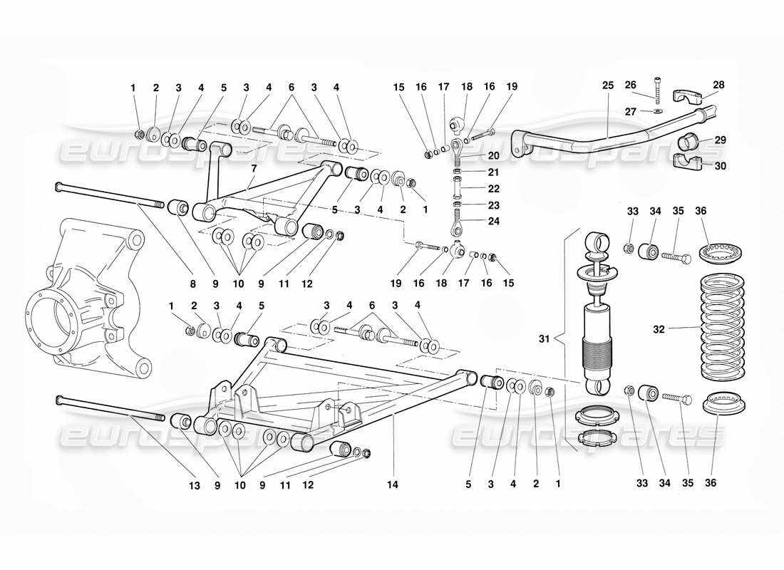 lamborghini diablo (1991) hinterradaufhängung teilediagramm