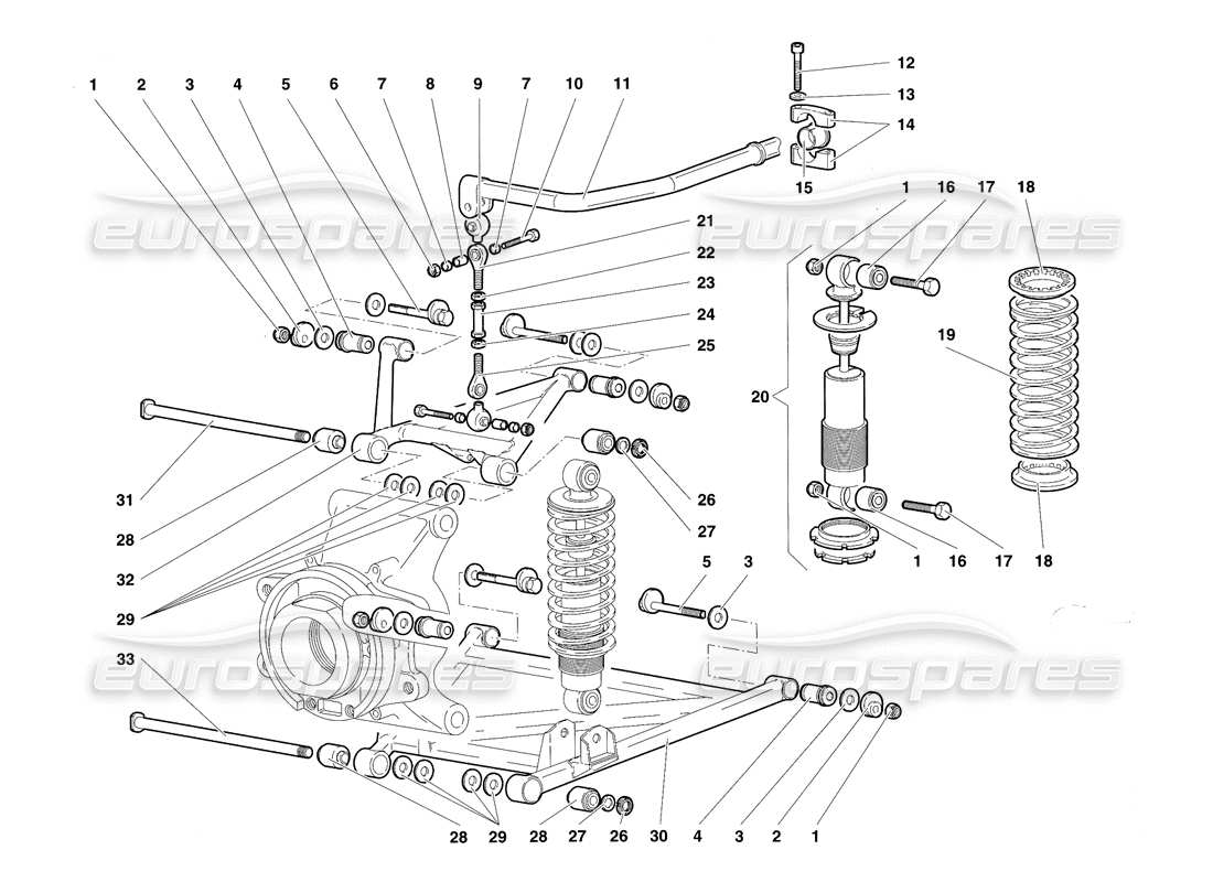 lamborghini diablo sv (1997) hinterradaufhängung teilediagramm