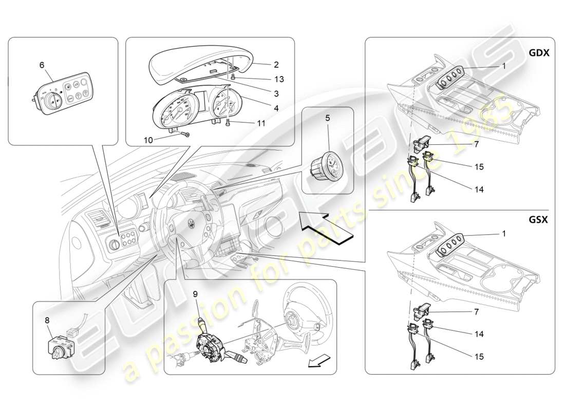 maserati granturismo s (2019) dashboard-geräte ersatzteildiagramm