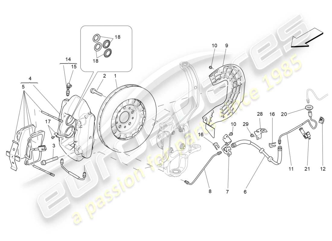 maserati qtp 3.0 bt v6 410hp (2014) bremsvorrichtungen an den vorderrädern ersatzteildiagramm