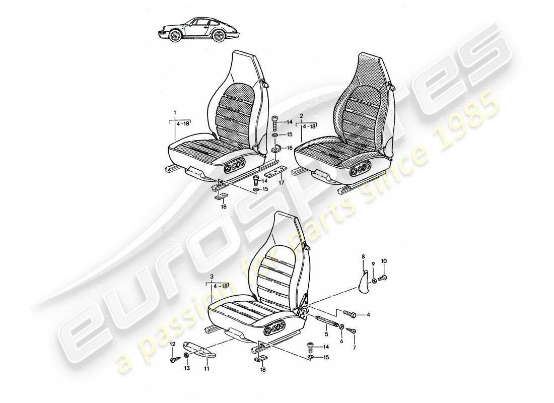 eine teilezeichnung aus dem porsche 1996 (seats for 944/968/911/928) teilekatalog