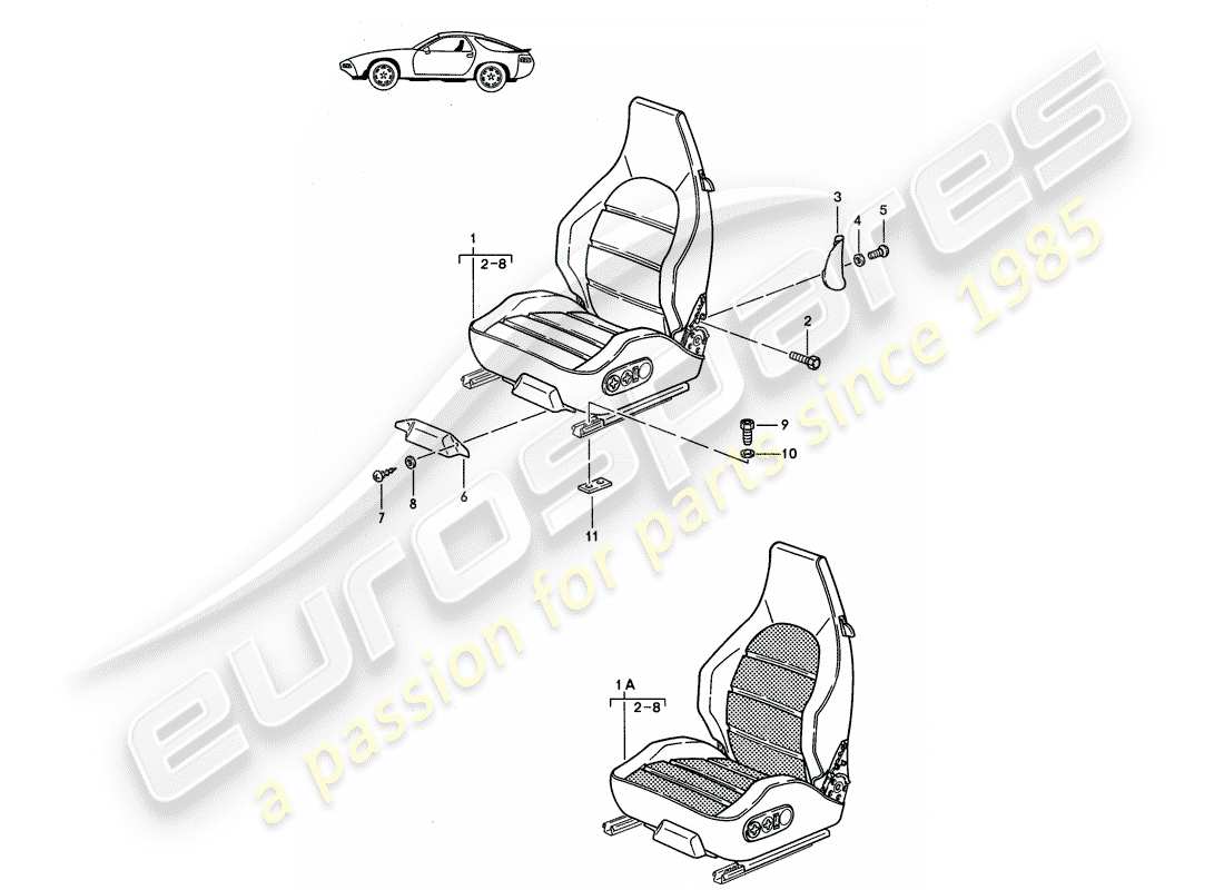 eine teilezeichnung aus dem porsche 1987 (seats for 944/968/911/928) teilekatalog