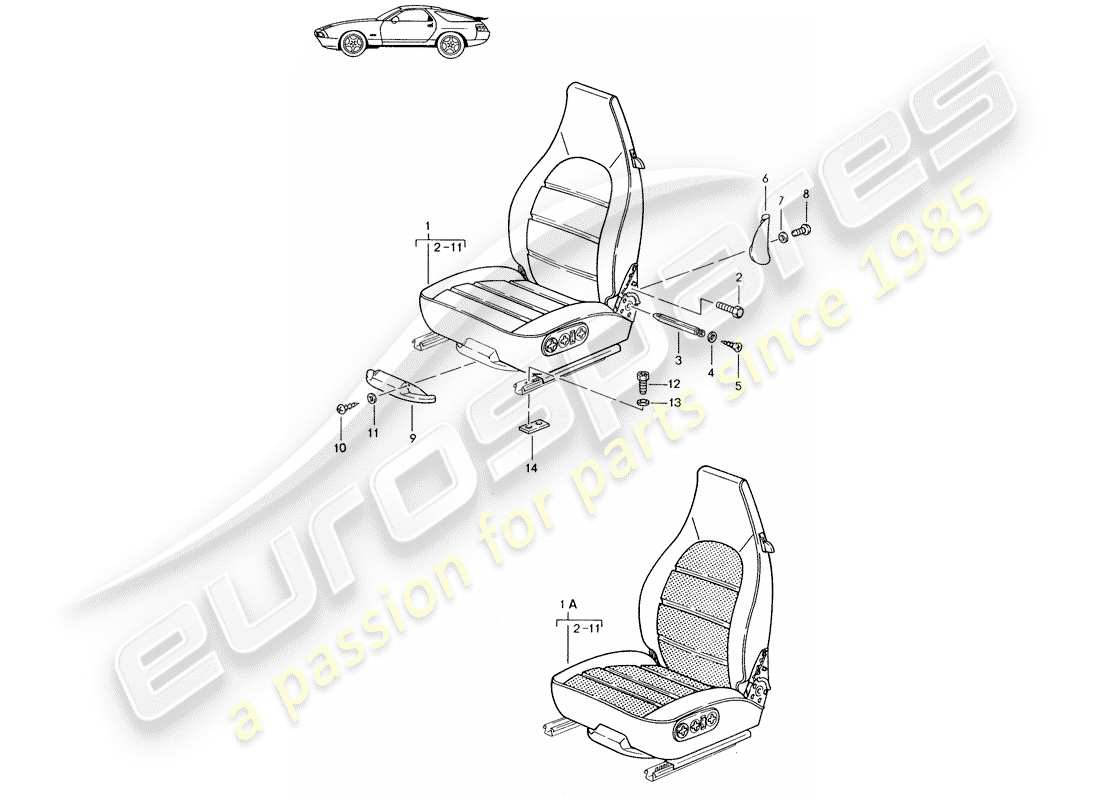 eine teilezeichnung aus dem porsche 1997 (seats for 944/968/911/928) teilekatalog