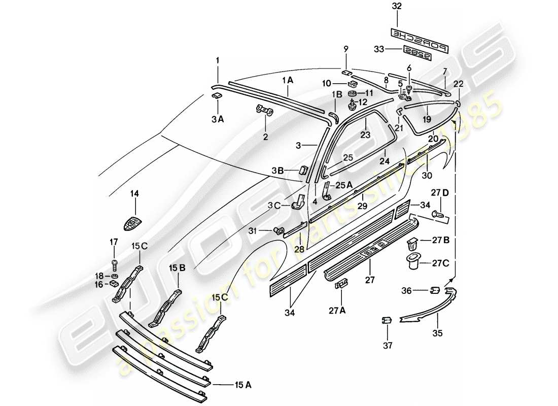 eine teilezeichnung aus dem porsche 1983 (928) teilekatalog