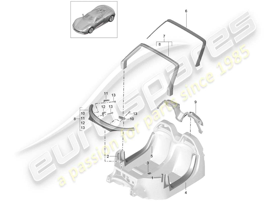 eine teilezeichnung aus dem porsche 918 spyder teilekatalog