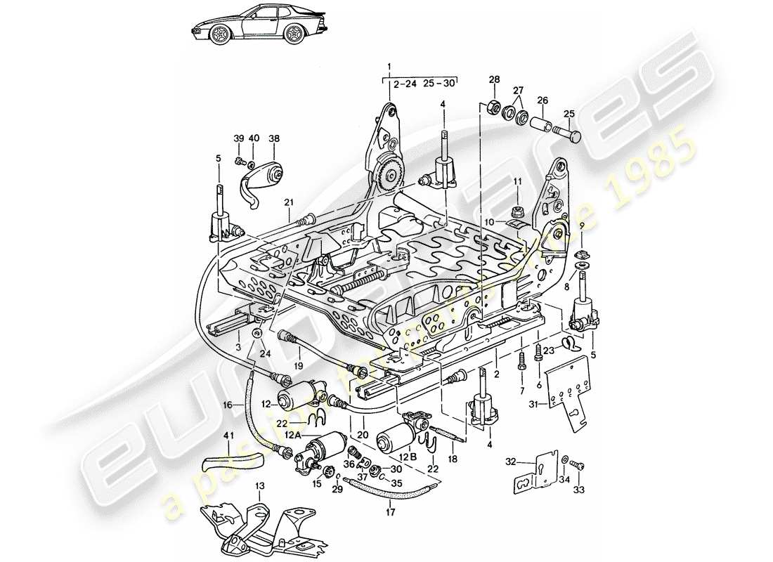 eine teilezeichnung aus dem porsche 1986 (seats for 944/968/911/928) teilekatalog