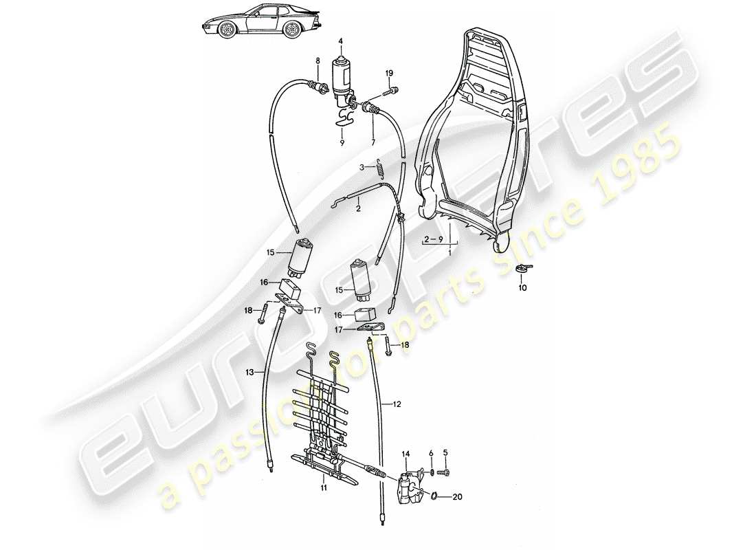 eine teilezeichnung aus dem porsche 1989 (seats for 944/968/911/928) teilekatalog