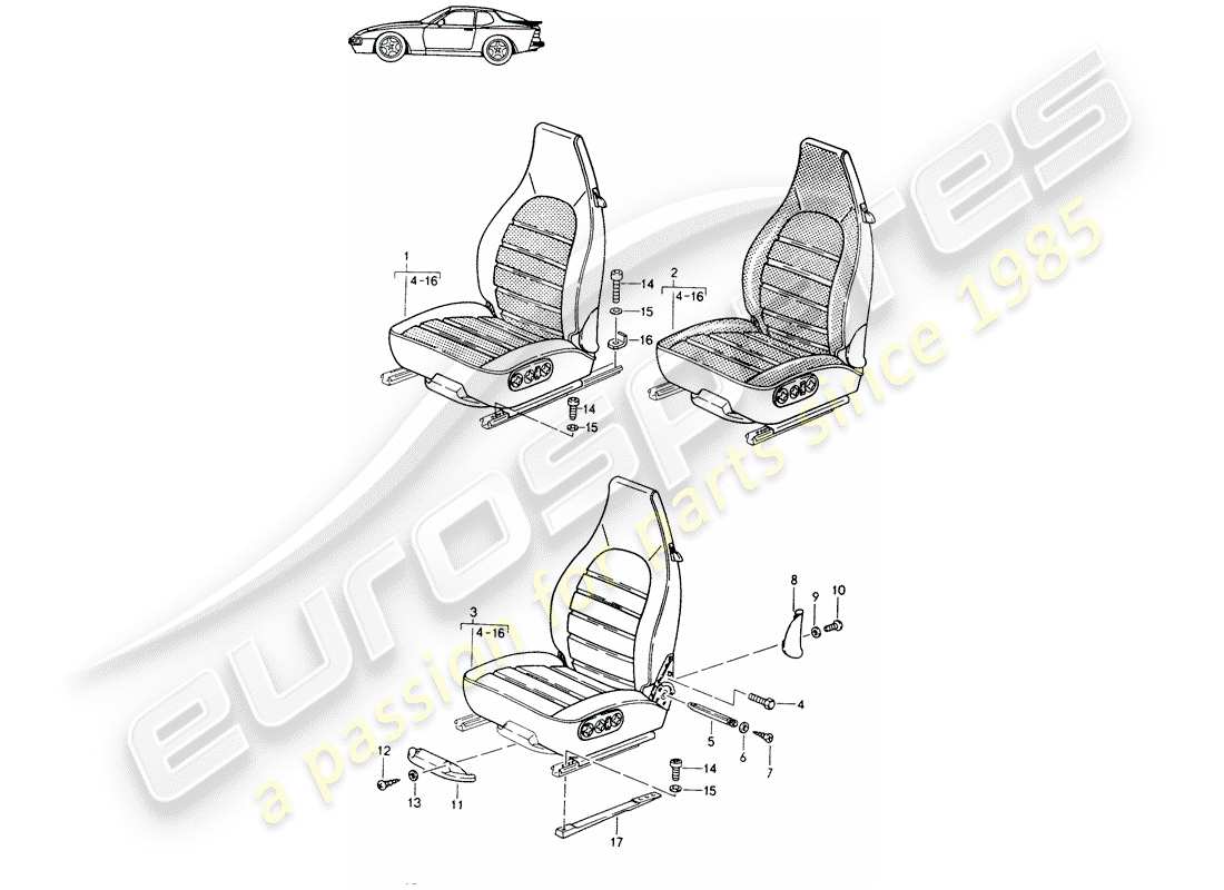 eine teilezeichnung aus dem porsche 1992 (seats for 944/968/911/928) teilekatalog