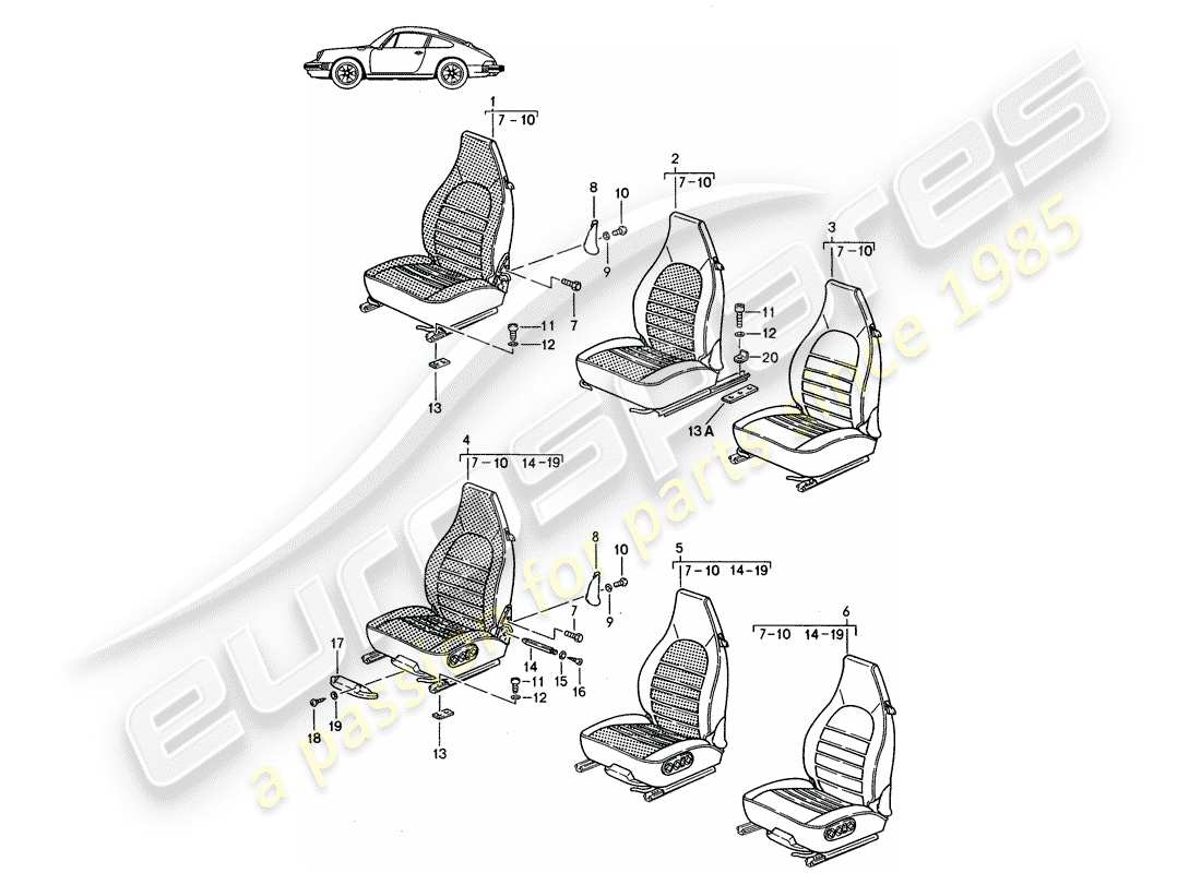 eine teilezeichnung aus dem porsche 1992 (seats for 944/968/911/928) teilekatalog