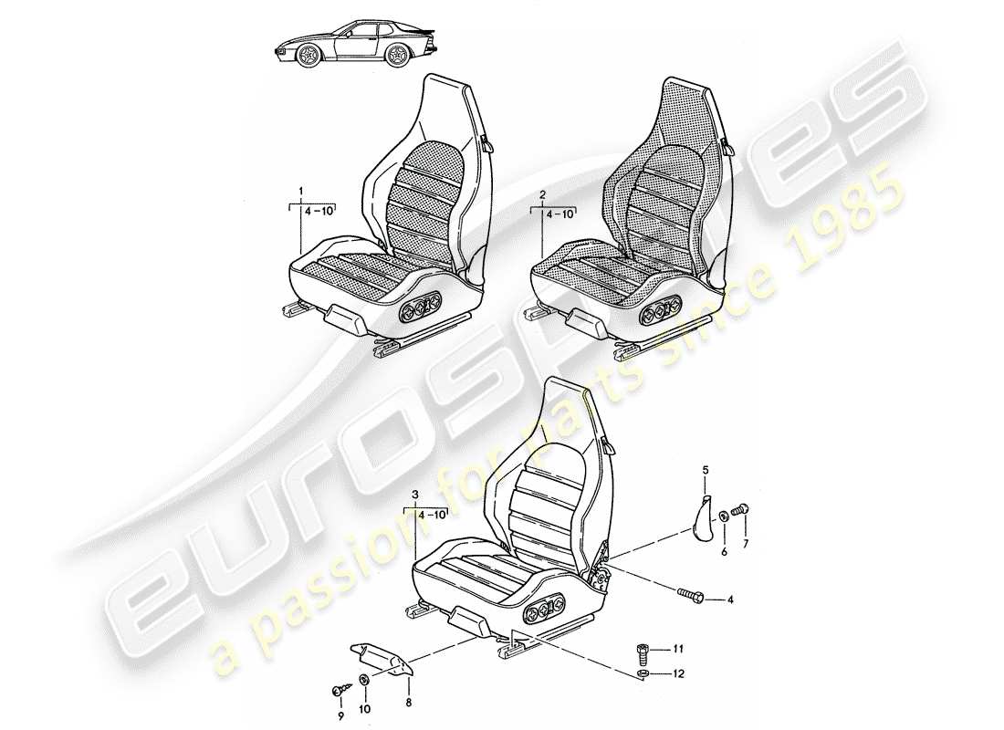 eine teilezeichnung aus dem porsche 1991 (seats for 944/968/911/928) teilekatalog