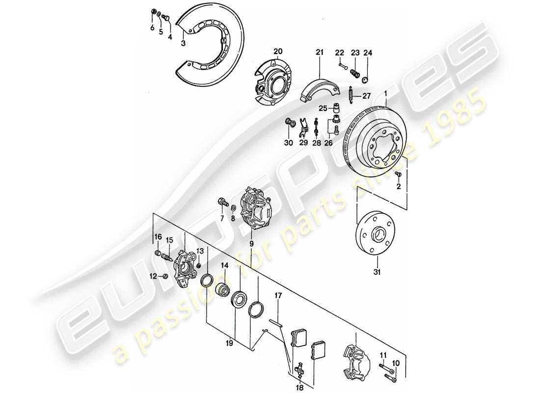 porsche 1977 (911) scheibenbremsen - handbremse ersatzteildiagramm