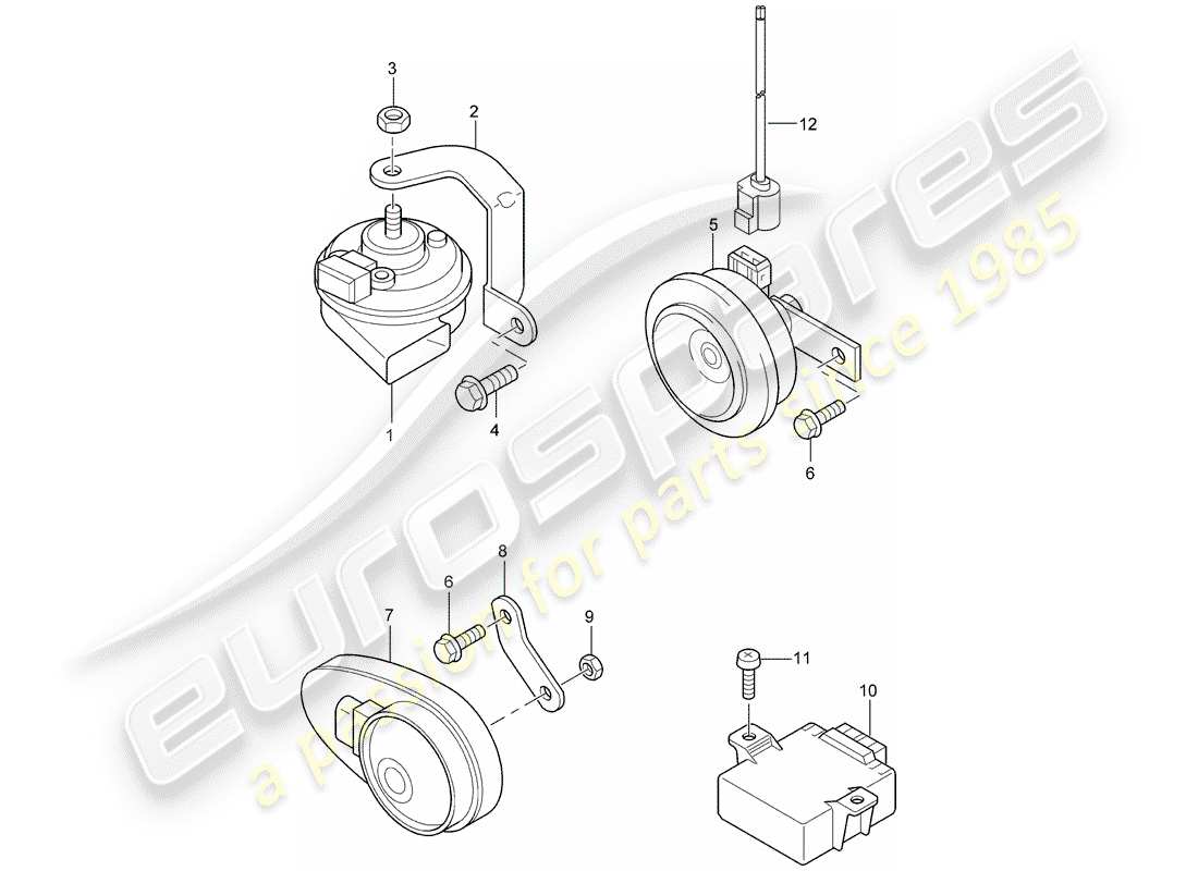 porsche 2004 (cayenne e1 9pa) fanfare horn ersatzteildiagramm