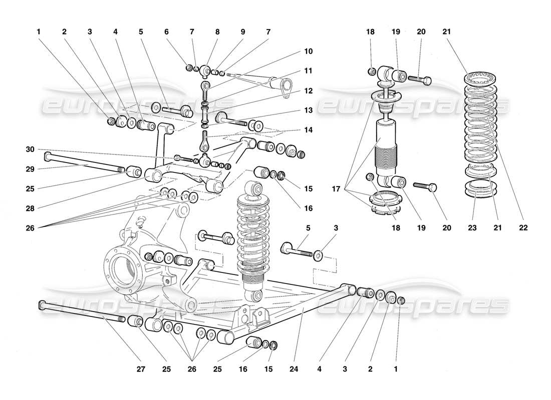 lamborghini diablo se30 (1995) hinterradaufhängung teilediagramm