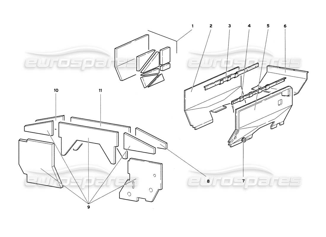 lamborghini diablo 6.0 (2001) teilediagramm für isolierplatten im motorraum