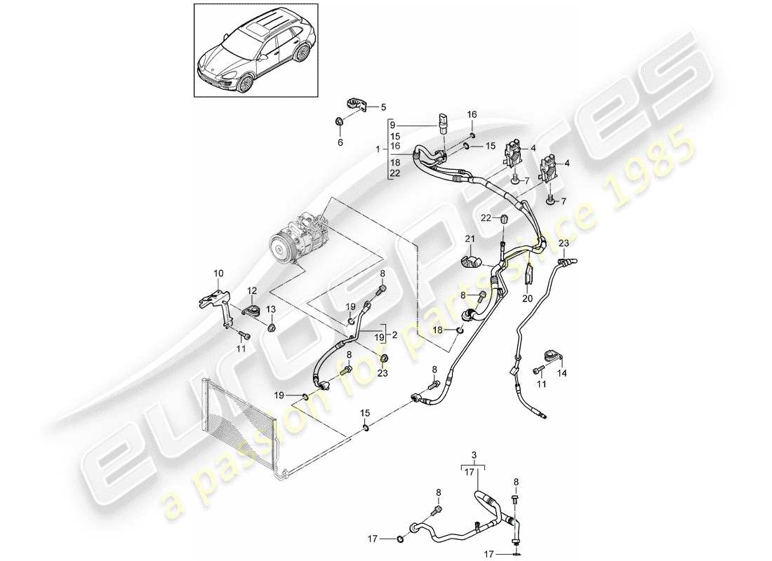 porsche 2015 (cayenne e2 92a) kältemittelkreislauf teilediagramm
