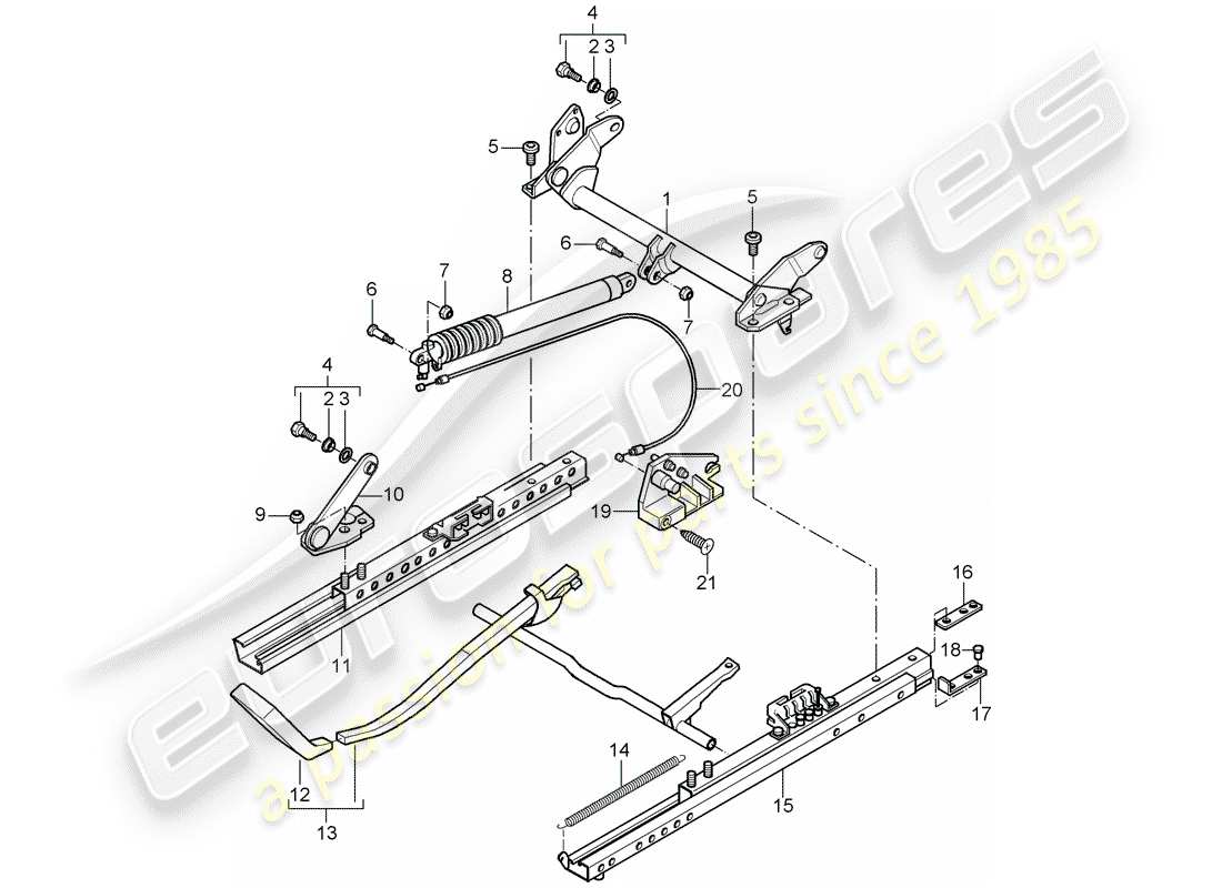 porsche 2001 (996) sitzrahmen - sportsitz - für fahrzeuge mit sitzhöhenverstellung ersatzteildiagramm