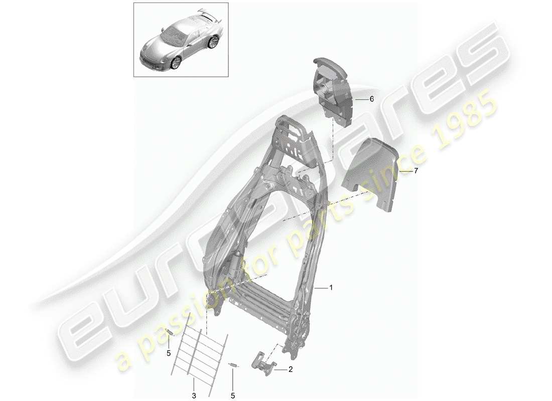 porsche 2019 (991-2 r/gt3/rs) rahmen - rückenlehne ersatzteildiagramm