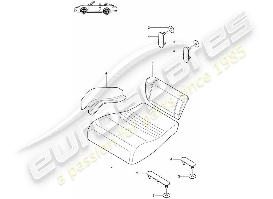 porsche 2002 (996) rückensitzkissen – notsitz teilediagramm