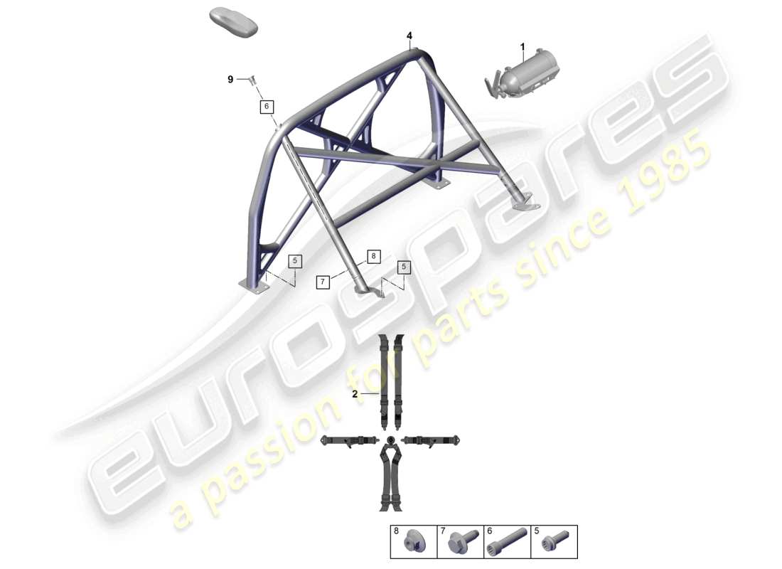 porsche 2019 (992-1) zubehör überrollkäfig teilediagramm