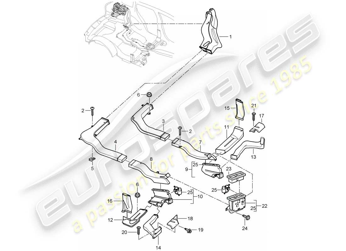 porsche 2004 (cayenne e1 9pa) luftkanal teilediagramm