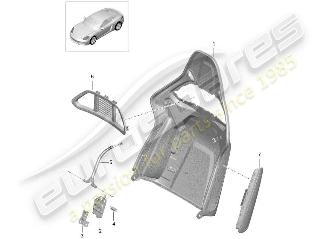 porsche 2017 (718 cayman) rückenlehnenschale ersatzteildiagramm