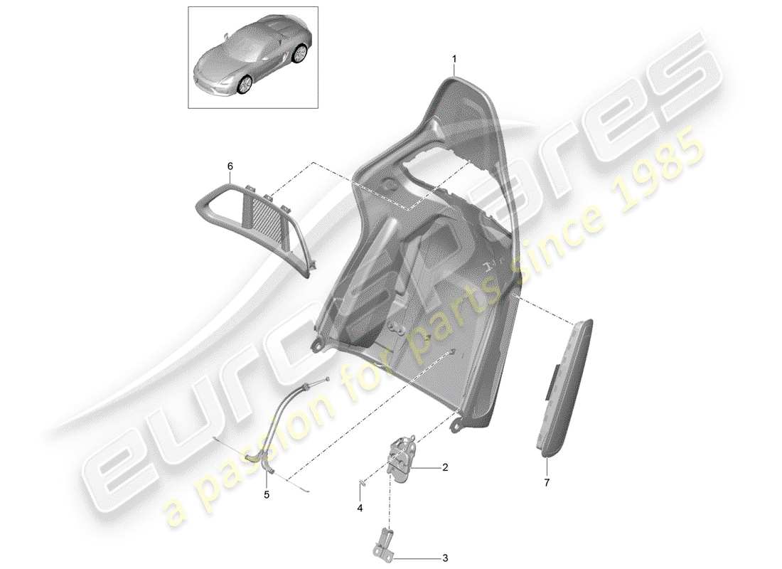 porsche 2016 (981 boxster spyder) rückenlehnenschale ersatzteildiagramm