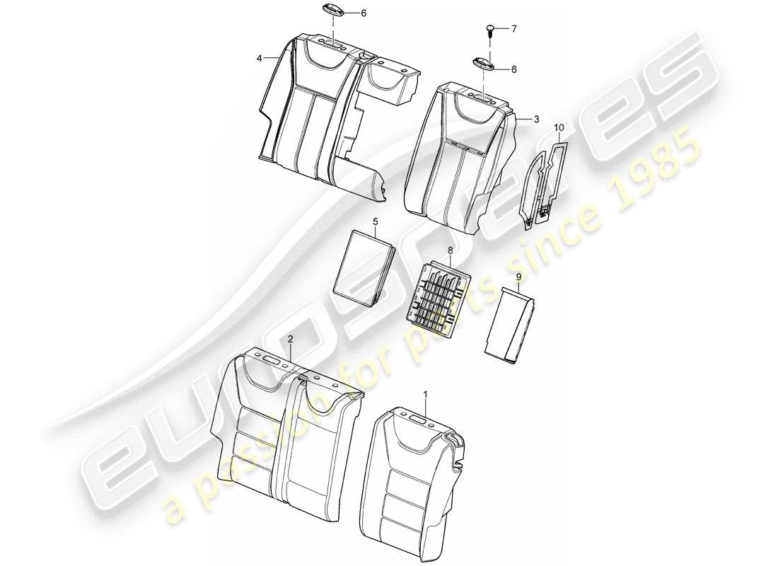 porsche 2008 (cayenne e1 9pa) rückenlehne, ersatzteildiagramm