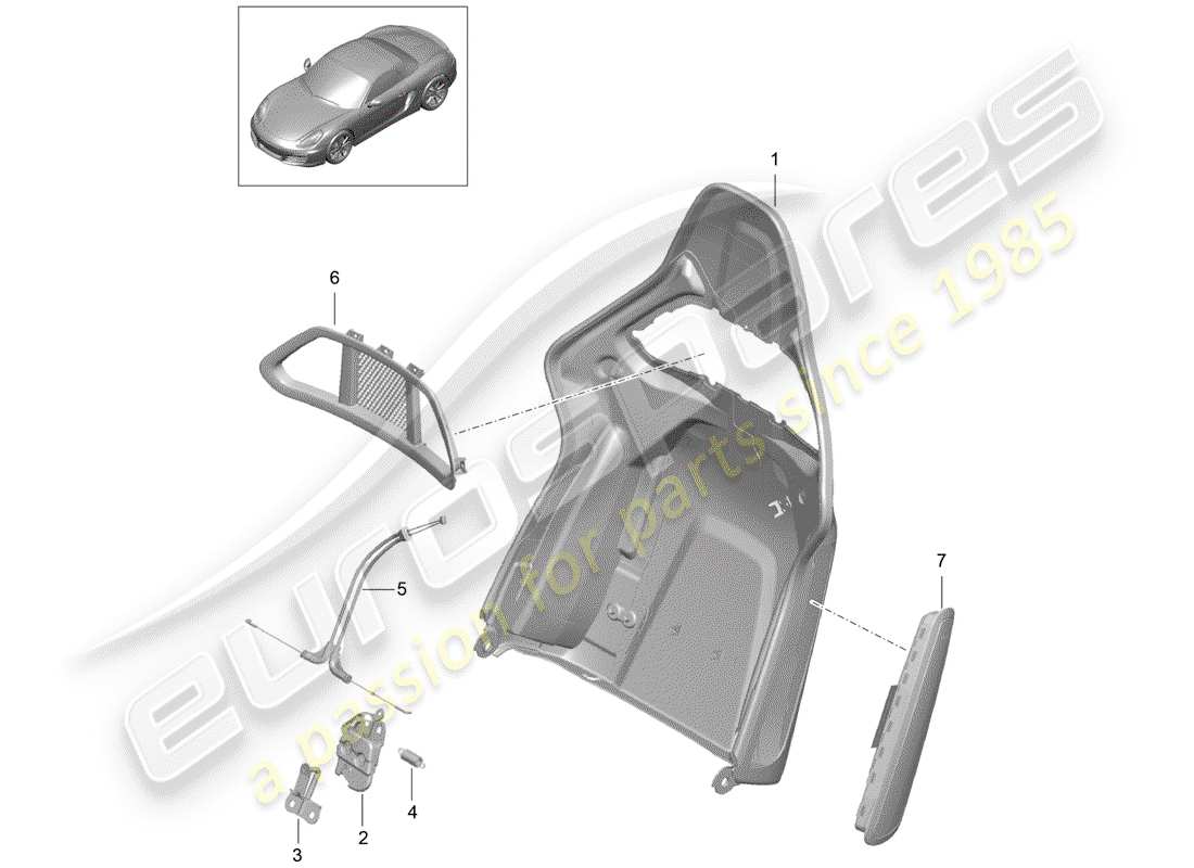 porsche 2014 (981 boxster) rückenlehnenschale ersatzteildiagramm