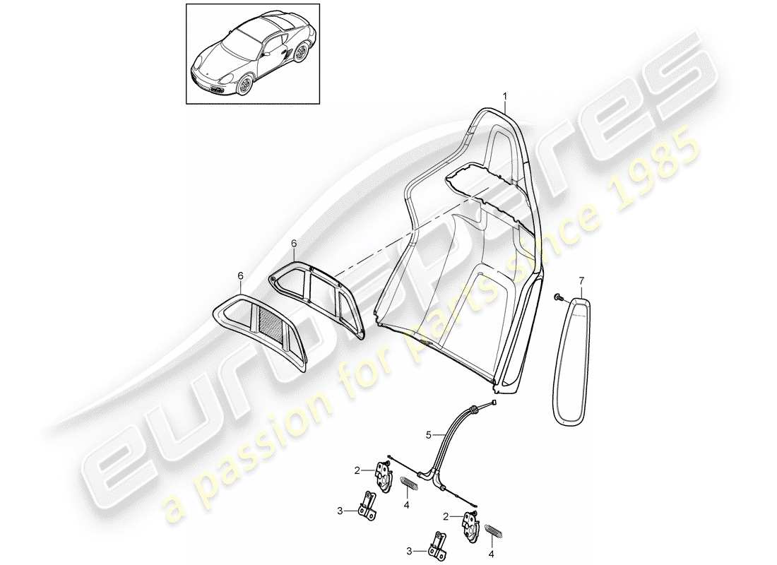porsche 2010 (987 cayman) rückenlehnenschale ersatzteildiagramm