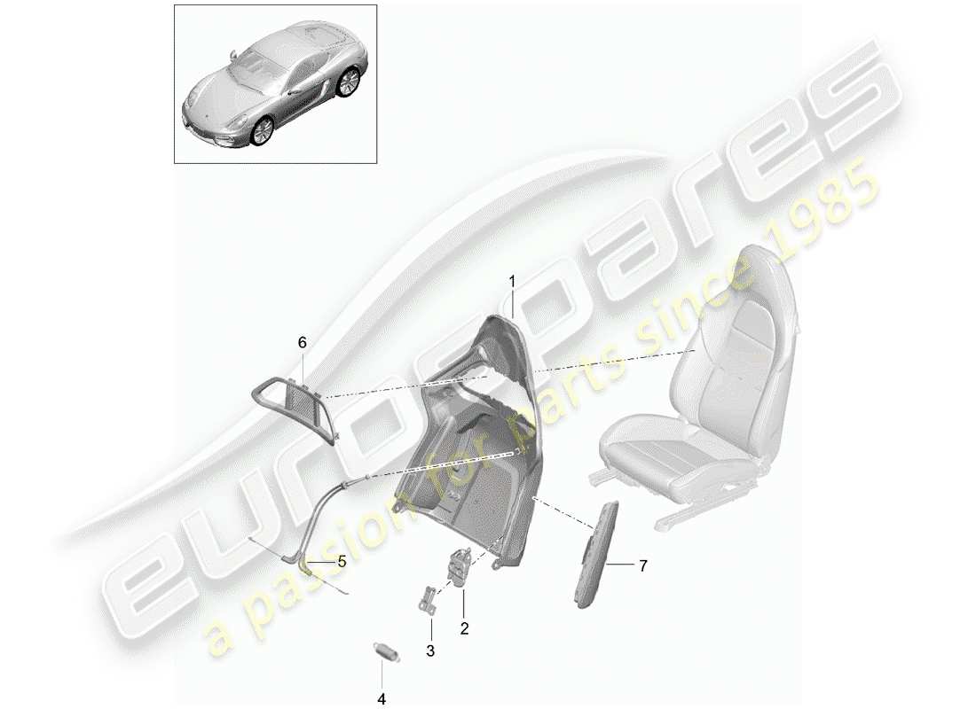 porsche 2016 (981 cayman) rückenlehnenschale ersatzteildiagramm