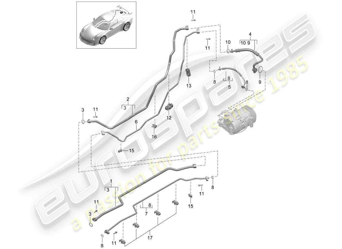 porsche 2019 (991-2 r/gt3/rs) kältemittelkreislauf teilediagramm