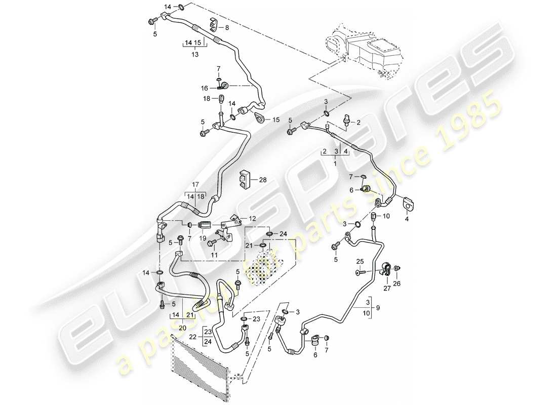 porsche 2003 (cayenne e1 9pa) kältemittelkreislauf teilediagramm