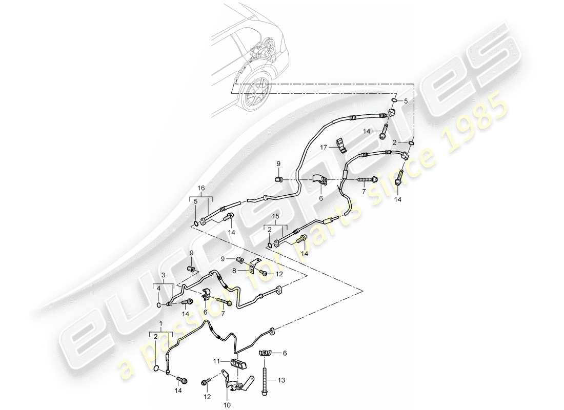 porsche 2008 (cayenne e1 9pa) kältemittelkreislauf teilediagramm