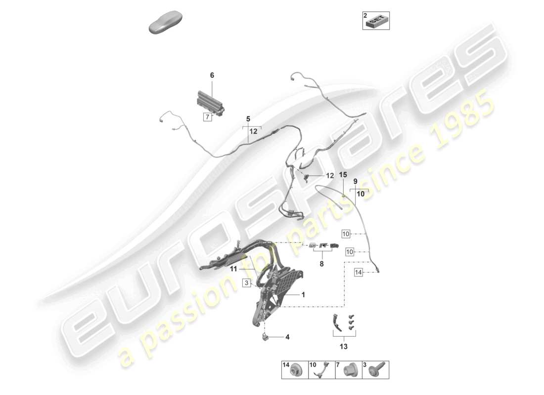 porsche 2020 (992-1) obere rahmenseite einzelteile und elektrische teile teilediagramm