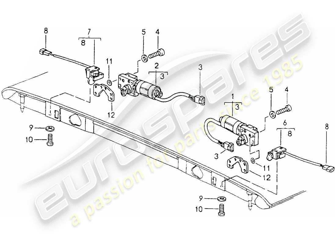 porsche 1990 (964) cabrioverdeck - verschluss ersatzteildiagramm