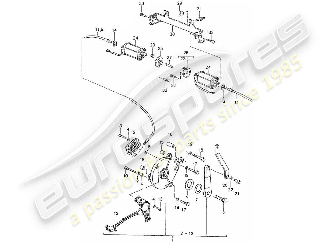 porsche 1991 (964) cabrioverdeck - antriebsmechanismus ersatzteildiagramm