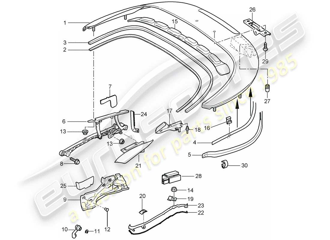 porsche 2009 (997-2) ersatzteildiagramm für obere staubox