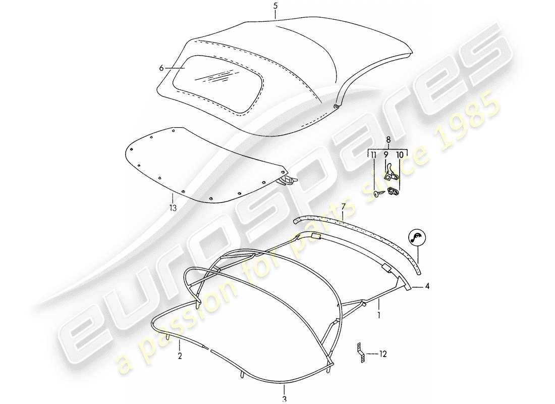 porsche 1958 (356/356a) cabrio-verdeck - cabrio-verdeck-abdeckung ersatzteildiagramm