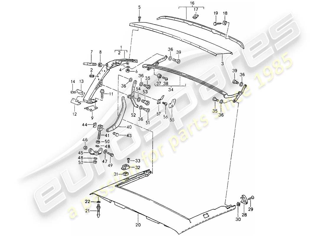 porsche 1994 (964) hauptspiegel - dachrahmen - einzelteile ersatzteildiagramm