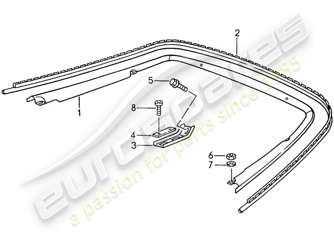 porsche 1995 (993) befestigungselemente - halterung - dichtungsstreifen ersatzteildiagramm