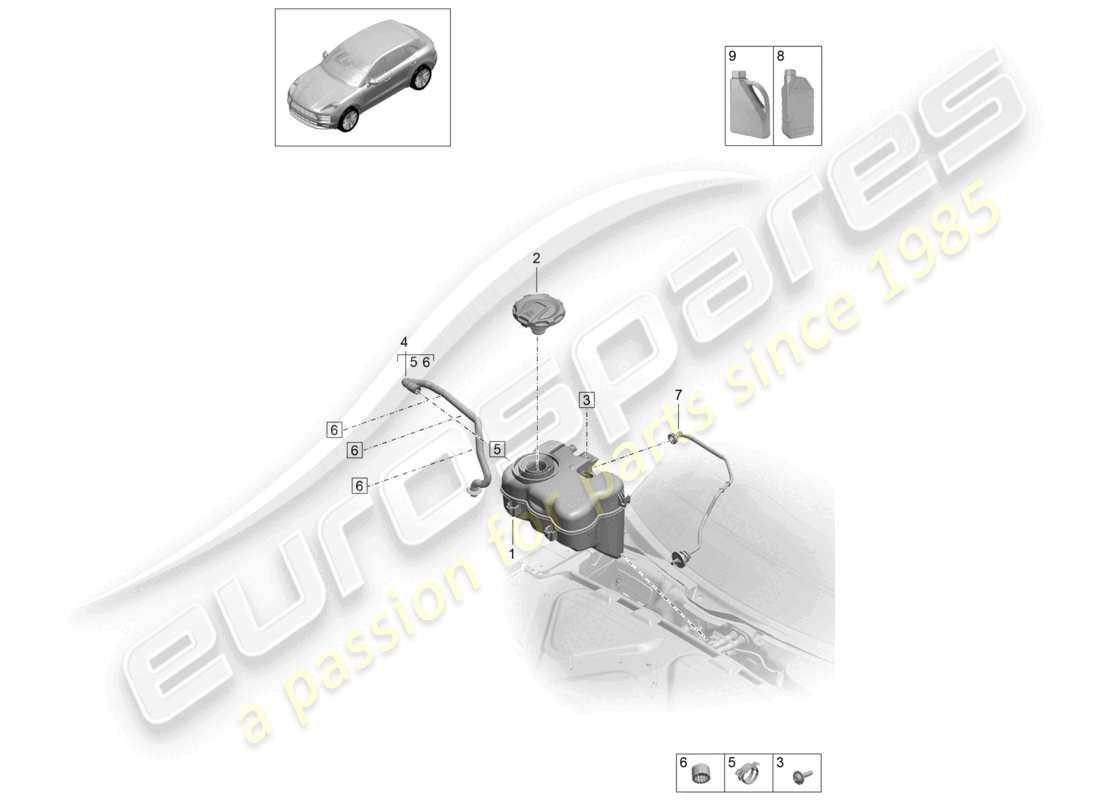 porsche 2020 (macan) kühlmittelausgleichsbehälter kühlmittelzusatz teilediagramm