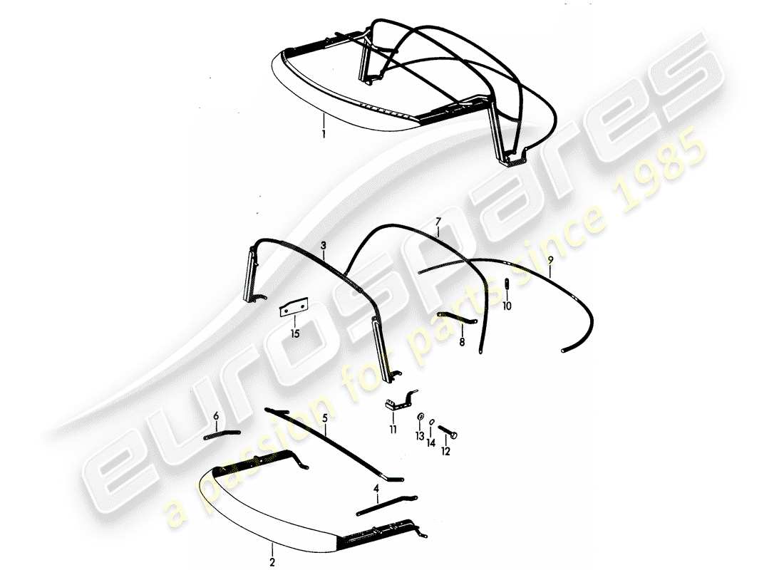 porsche 1965 (356b/356c) top frame ersatzteildiagramm