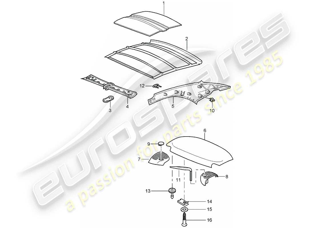 porsche 2000 (996) hardtop - schallabsorber teilediagramm